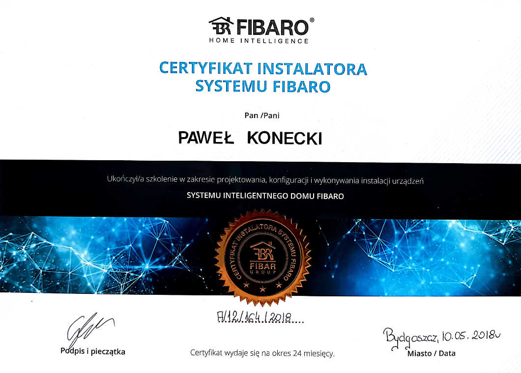 Certyfikat instalatora systemu fibaro